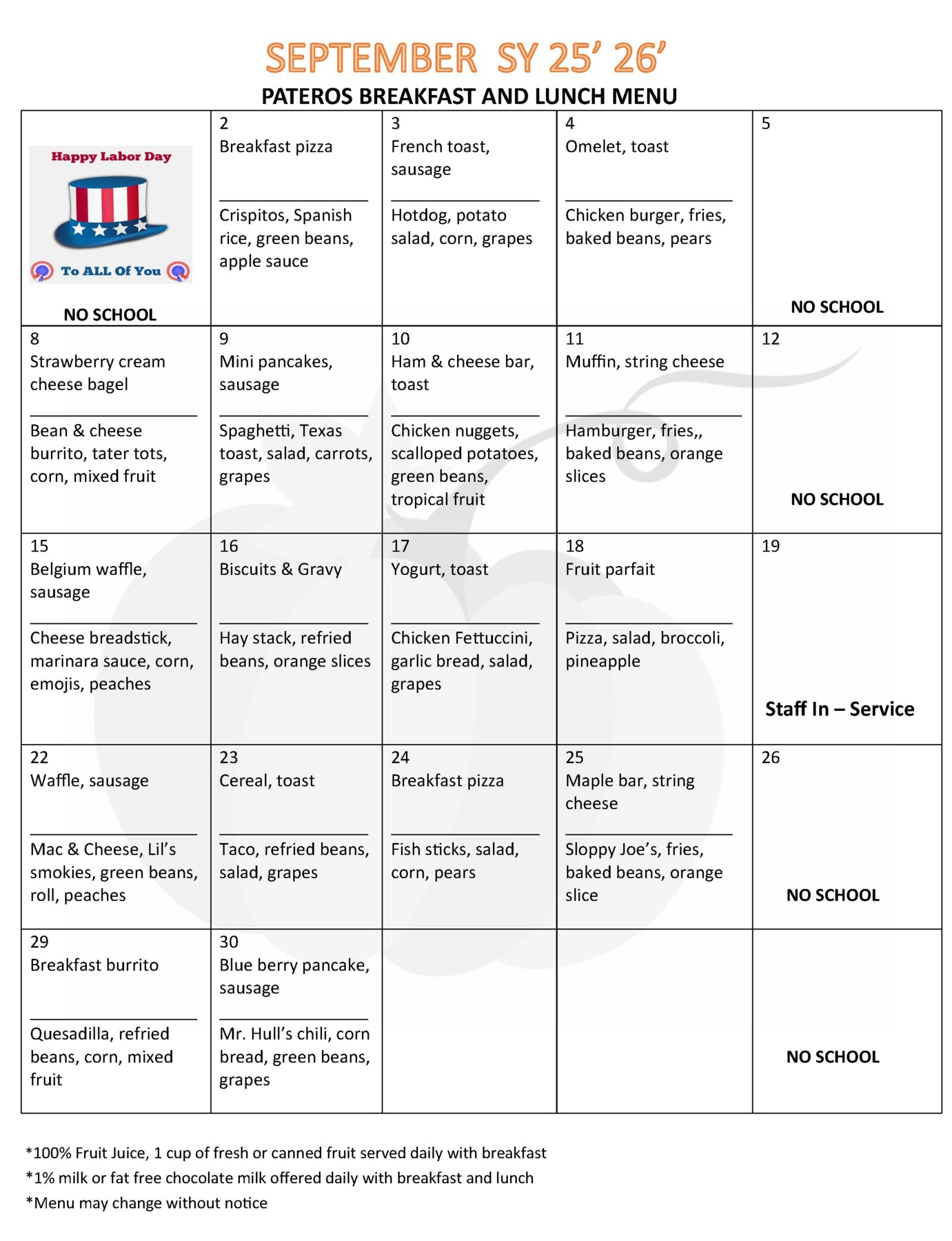 September Menu
